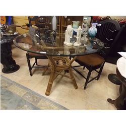 ROUND GLASS TOP AND WICKER SIDE TABLE