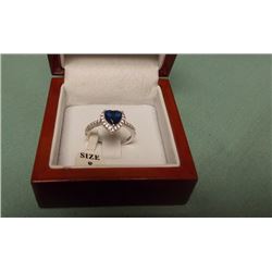 RING - SWAROVSKI ELEMENTS - MIRIUM GOLDIN - HEART SHAPED SAPPHIRE BLUE SWAROVSKI CRYSTAL SET IN STER
