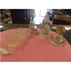 ORNAMENTS- BELL - GIRL WITH WINGS  - SUGAR & CREAM DISHES WITH TRAY - 4 TTL