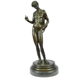 Signed Masseau Nude Erotic Male Bronze Sculpture
