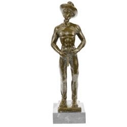 Signed Italian Artist Mario Nick Cowboy nude Bronze sculpture