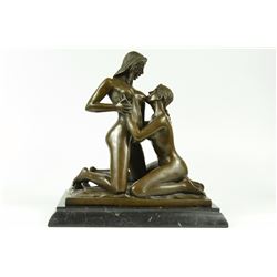 Two Hot Erotic Sexual Lesbian Love Bronze Sculpture on matrble base