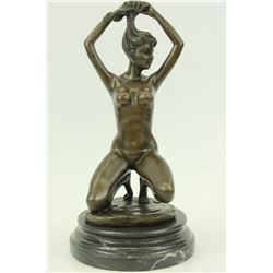 Erotic Bronze Sculpture Nude Female on marble base