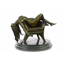 Sexy Nude Woman On Sofa Chair Bronze Sculpture on marble base