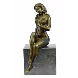Sexy Nude Female Bronze Sculpture on Marble Base