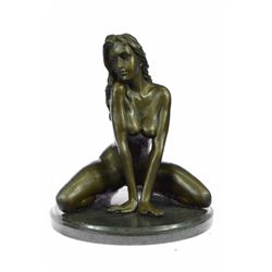 Nude Female Bronze Sculpture on Marble Base