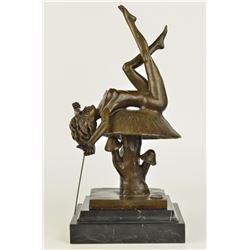 Nude Woodland Fairy Lays On Mushroom Bronze Sculpture on marble base