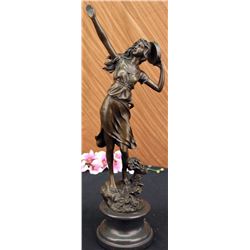 Woman Playing Tambourine Bronze Sculpture