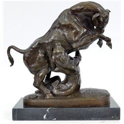 Confrontation Between Bull and Dog Art bronze Sculpture on marble base