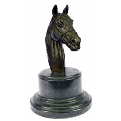 Horse Head Bust Bronze Sculpture on marble base