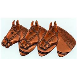 Vintage copper 3 horse head pin