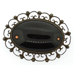 Vintage sterling silver black onyx pin