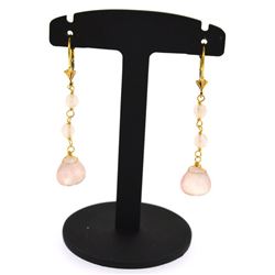 rose quartz dangle earrings yellow gold