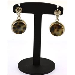 tiger cowrie shell bezel sterling silver earrings