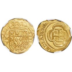 Mexico City, Mexico, cob 4 escudos, 1715J, encapsulated NGC AU 58, rare, from the 1715 Fleet.