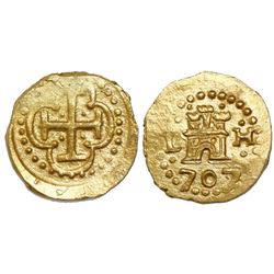 Lima, Peru, cob 1 escudo, 1707/5H, from the 1715 Fleet, Tauler Plate Coin.
