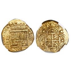 Cartagena, Colombia, cob 2 escudos, 1628, assayer E below mintmark RN to right, encapsulated NGC AU