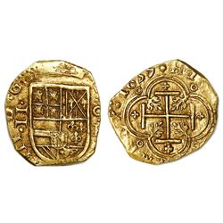 Cartagena, Colombia, cob 2 escudos, 1635, assayer E below mintmark C to right.