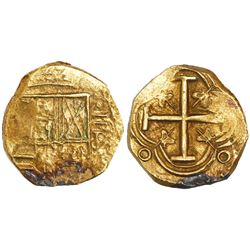 Bogota, Colombia, cob 2 escudos, Philip IV, assayer R to right (ca. 1654), from the Maravillas (1656