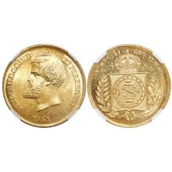 Brazil, 10,000 reis, Pedro II, 1854, encapsulated NGC MS 65, from the Douro (1882), stated inside sl