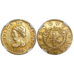 Bogota, Colombia, 1 peso, 1826JF, encapsulated NGC AU 53, ex-Norweb (stated inside slab).