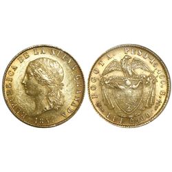 Bogota, Colombia, (10 pesos), 1857, encapsulated NGC MS 62.