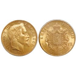 France (Paris mint), 50 francs, Napoleon III, 1862-A, 6/5 overdate variety, encapsulated PCGS MS 62