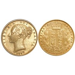 Great Britain (London, England), sovereign, Victoria (young head), 1857.