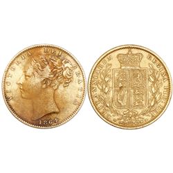 Great Britain (London, England), sovereign, Victoria (young bust), 1864, die 34, from the Schiehalli