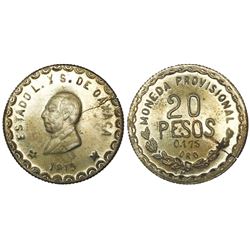 Oaxaca, Mexico, provisional 20 pesos, 1915TM.