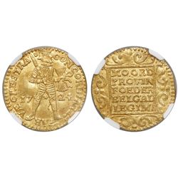 Utrecht, United Netherlands, ducat, 1724, encapsulated NGC MS 62, from the Akerendam (1725), stated