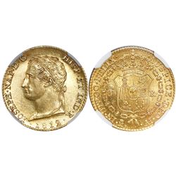 Madrid, Spain, 80 reales de vellon, Joseph Napoleon, 1812/1AI, rare, encapsulated NGC AU 58.