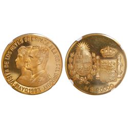 Uruguay, proof 20,000 new pesos, 1983, proposed royal visit, encapsulated NGC PR 66 Ultra Cameo.