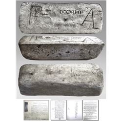 Large silver bar #451, 82 lb 7.36 oz troy, Class Factor 1.0, manifest #747, fineness 2380/2400, date