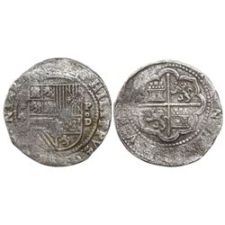 Lima, Peru, cob 4 reales, Philip II, assayer Diego de la Torre, *-4 to left, P-oD to right, Grade 1,