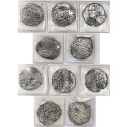 Lot of 5 Potosi, Bolivia, cob 8 reales, Philip III, assayers M, T and not visible, all Grade 1 (one
