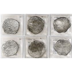 Lot of 3 Potosi, Bolivia, cob 8 reales, Philip III, assayers Q and not visible, Grade-2 quality but