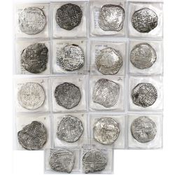 Lot of 9 Potosi, Bolivia, cob 8 reales, Philip III, assayers Q, T and not visible, all Grade 2.