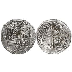 Potosi, Bolivia, cob 4 reales, Philip II, assayer B (5th period), borders of x's, Grade-1 quality bu