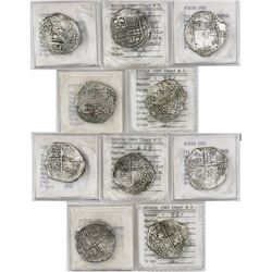 Lot of 5 Potosi, Bolivia, cob 4 reales, Philip III, various assayers (where visible), all Grade 2 (o