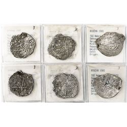 Lot of 3 Potosi, Bolivia, cob 4 reales, Philip III, assayers R, Q and not visible, all Grade 3.