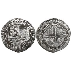 Potosi, Bolivia, cob 2 reales, Philip II, assayer B (1st period, "Lima style"), Grade-1 or -2 qualit