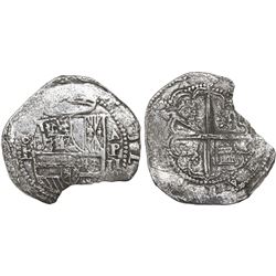 Panama, cob 2 reales, Philip II, assayer oB to left, Grade-2 quality (no Grade on certificate), ex-R