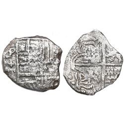 Potosi, Bolivia, cob 4 reales, Philip III, assayer T, Grade 2.