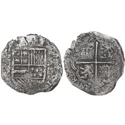 Cartagena, Colombia, cob 8 reales, Philip IV, assayer not visible ( E) below mintmark RN to left (la