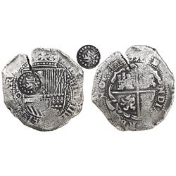 Potosi, Bolivia, cob 8 reales, 1650O, modern 5, with crown-alone countermark (common variety) on shi