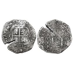 Potosi, Bolivia, cob 8 reales, 1652E, post-transitional (Type VIII/B), (1•)PH•6 at top