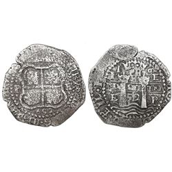 Potosi, Bolivia, cob 8 reales, 1652E, post-transitional (Type VIII/B), 1-PH-6 at top