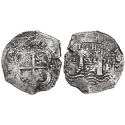 Potosi, Bolivia, cob 8 reales, 1652E post-transitional (Type VIII/B), 1•PH•(6) at top, ex-Mastalir c