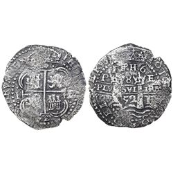 Potosi, Bolivia, cob 8 reales, 1652E post-transitional (Type VIII/B), 1-PH-6 at top, ex-Mastalir col